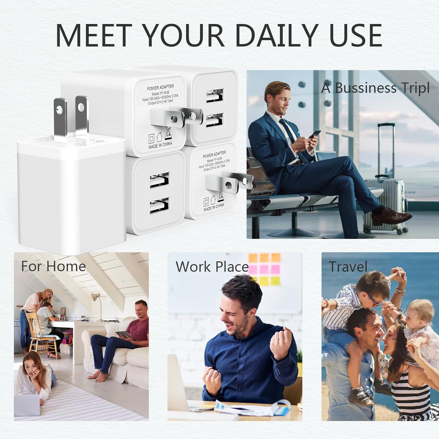 5Pack USB Wall Charger, iGENJUN 2.4A Dual USB Port Cube Power Plug Adapter Fast Phone Charger Block Charging Box Brick for iPhone 17/17 Pro/17 Pro Max/16, Samsung Galaxy, Pixel, LG, Android-White - Image 2